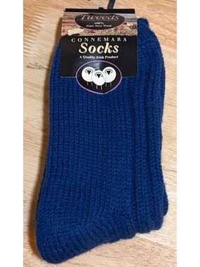 Connemara Tweeds 100% Wool Irish Walking Socks Royal Blue M New